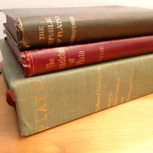 3 antique books on Plato's philosophy